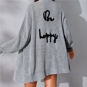 BE HAPPY Letter Embroidery Knit sweater Cardigan